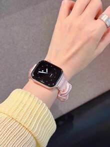1條甜美粉色緞面水鑽彈性髮圈錶帶，適用於Apple Watch Series 11/10/Ultra/SE/38/40/41/42/44/45/46/49mm，女性閃亮裝飾手環，智慧手錶錶帶配件夏季髮圈帶 - 粉色 - 查看 9