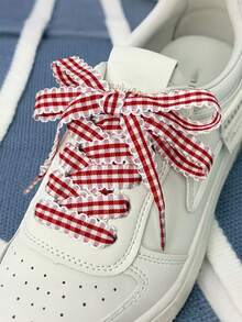 1 Pair Classic Plaid Design Shoelaces, Silk Shoelaces With Lace Trim, Suitable For Replacing Most Footwear - Multicolor - View 9