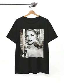 Camiseta Unisex de Algodón Grueso de la Ícono de los 90, Anna Nicole Smith, Camiseta Retro, Moda de Cultura Pop, Camiseta con Gráficos, Regalo Casual para Ella - Negro - Ver 1