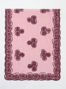 1pc Women's Rose Embroidered Scarf, Lightweight Breathable Lace Headscarf - Multicolor Rose Embroidery - View 9