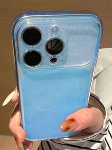 Nueva funda de teléfono de vidrio Corning de unicolor TPU, patrón magnético delicado (sin función magnética), funda suave de TPU ultra delgada, disipación de calor y sensación de agarre original, funda de teléfono anti-caída compatible con Apple 17 Pro Max/16 Pro Max/15 Pro Max/17 Pro/11 12 13 14 15 16/12/12 Pro/14 Pro Max/13 Pro Max/16 Pro, funda suave de teléfono de TPU de gelatina mate - Celeste - Ver 4