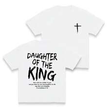 Camiseta gráfica FEEGO "Hija del Rey Jesús" - Camiseta de manga corta con cuello redondo, suave y casual para mujer, estampado a doble cara, 180g, pura, cómoda y elegante para casa o para vestir, buenas camisetas gráficas para hombre. - Blanco - Ver 4