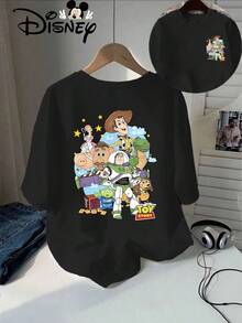 Disney Genuine Women'S Summer Clothing, Toy Story Cartoon Character Pattern Summer New Short Sleeve T-Shirt Top Women'S Casual Fashion Printed T-Shirt - 黑色 - 查看 1