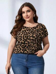 Blusa con estampado de leopardo de manga murciélago - Multicolor - Ver 6