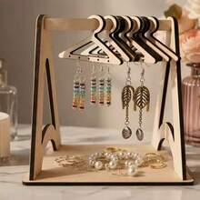 1 pieza Soporte multifuncional de madera para exhibir joyas, estante colgante de joyas compacto y creativo para escritorio, adecuado para pendientes, collares, pulseras, colgantes y almacenamiento y exhibición de otras joyas, diseño de estilo nórdico simple, base de madera estable - Color de vetas de madera natural - Ver 3