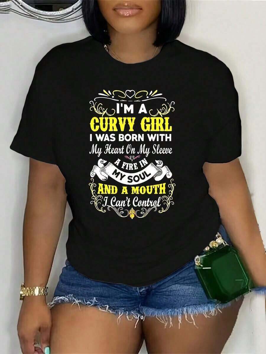 Loose Lightweight Printed T-Shirts For Women, Plus Sizes, Casual Style, 100% Cotton, Popular Choice Basic Crew Neck Cotton T-Shirt For Women - 黑色 - 查看 1