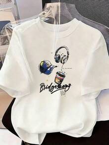 Stylish Casual Short-Sleeve T-Shirt, A  Short-Sleeve T-Shirt For Spring And Summer 2026, Made In Mexico, 180 Grams. Cartoon Print, Couple Design, Suitable For Indoor Or Outdoor Wear. Crew Neck, Unisex, Ideal For The Office And Leisure. One-Pack. - WH-P631577SLNDXZGY575 - 查看 2