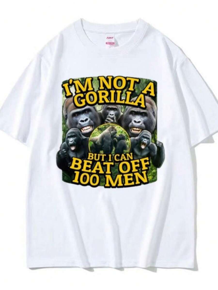playeras de mujer Funny Gorilla Vs 100 Men Meme Graphic T Shirts Men's Women Vintage Fashion Summer T-shirts Casual Summer High Quality T Shirt - Blanco - Ver 1