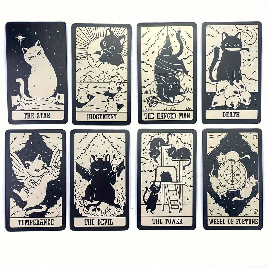 78张可爱猫咪塔罗牌，占卜桌游，适合成人派对游戏、占卜初学者、收藏展示、桌游聚会、送礼收藏以及猫咪爱好者。 - 彩色 - 查看 1