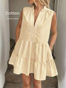 Vestido corto bohemio informal de estilo occidental y country con bordados y contraste de colores, sin mangas y escote en V, adecuado para uso diario, ir al trabajo y actividades al aire libre en verano - Amarillo - Ver 6