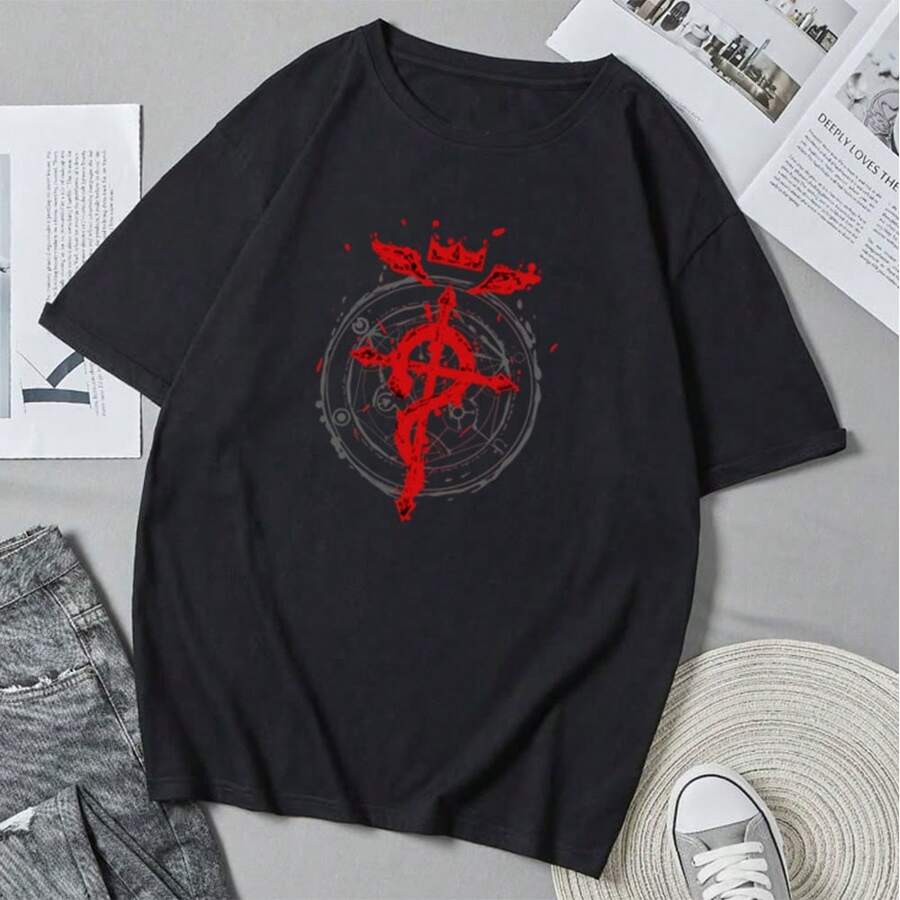 Camiseta Fullmetal Alchemist_2, estilo anime, manga corta, unisex, ropa urbana de verano. - Negro - Ver 1
