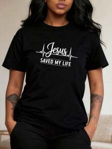 Camiseta Casual 100% Algodón, Jesús Cristo Salvador-0Pure-Cotton - Negro 2 - Ver 3