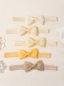 5pcs Solid Color Bowknot Children's Elastic Hair Bands, Macaron Colors Set - Apricot - View 4