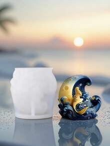 Molde de silicone 3D de sereia e lua (1 unidade), fácil de desenformar, ferramenta para artesanato DIY, ideal para velas, arte em resina e decoração com tema oceânico. - Branco - Ver 4