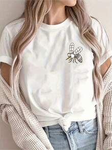 Camiseta de Verano para Mujer con Estampado Divertido Doble Cara, Diseño de Mosquitos, Estilo Tierno y Humorístico, Ideal para Uso Casual Diario - [Blanco] - Ver 1