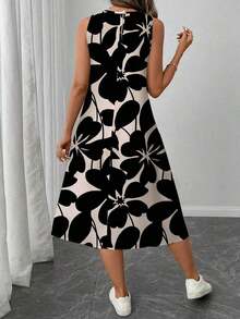 Vestido casual de mujer con estampado floral de cuello redondo y longitud media, adecuado para primavera/verano, apropiado para salir, vestido elegante, casual - Multicolor 3 - Ver 3