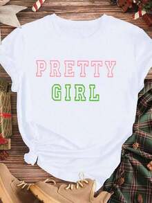 Elegant And Casual Women's Short-Sleeved Black T-Shirt With A Cute Girl Print, Casual Summer Clothing For Everyday Wear. - 白色 - 查看 3