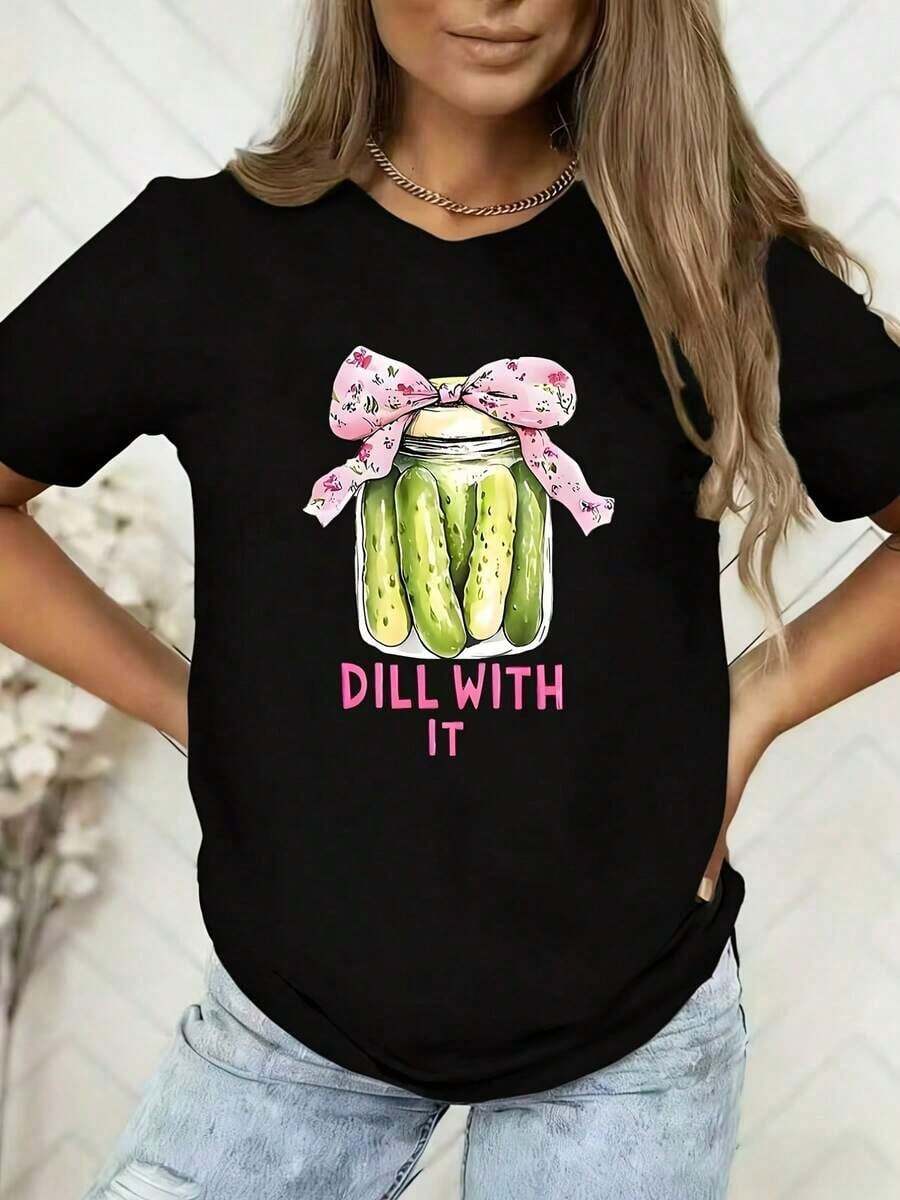 Camiseta de Mujer, Lavable a Máquina, Estilo Casual, Cuello Redondo, Manga Corta, Adecuada para Uso Durante Todo el Año - Negro - Ver 1