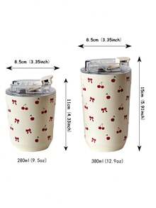 1pc 280ml-380ml Cherry Tulip Themed Double-Wall Stainless Steel Insulated Tumbler, Cup, Water Bottle, Mug, Travel Mug, Coffee Cup, Car Cup, Hot & Cold Use, Suitable For Gym, Office, Kitchen, Home, Outdoor, Restaurant, School, Travel, Holiday Gift, Graduation, Back To School, Valentine's Day, Anniversary, Mother's Day - Multicolor - View 4