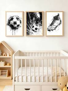 3 Piezas Pósteres de la Copa del Mundo Impresiones de Fútbol Pinturas con Tema de Fútbol Póster de Arte Deportivo Impresiones de Arte en Blanco y Negro Arte de Pared Moderno Decoración de Habitación Infantil Decoración de Pared de Sala de Estar Sin Marco - Dibujos animados - Ver 4