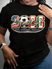 Women T Shirt 2026 World Cup Usa Canada Mexico Football Soccer Event Graphic Print Casual Wear For Sports Fans,220g - Negro - Ver 1