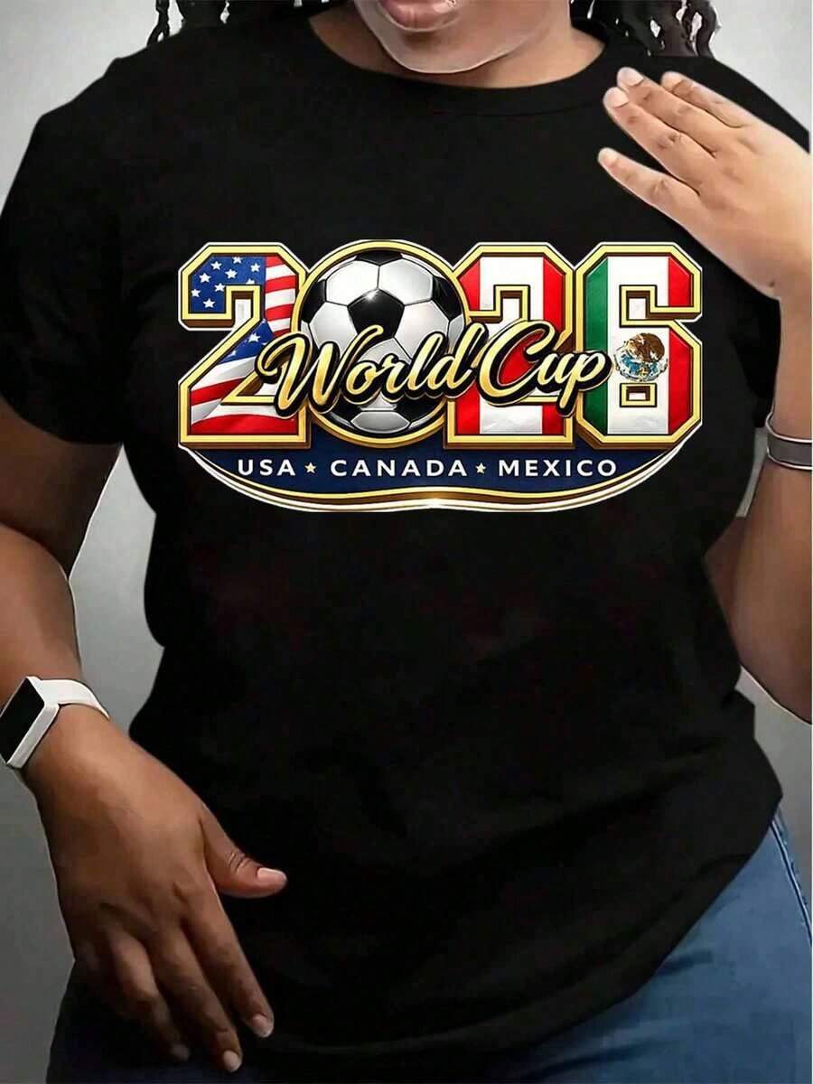 Women T Shirt 2026 World Cup Usa Canada Mexico Football Soccer Event Graphic Print Casual Wear For Sports Fans,220g - Negro - Ver 1