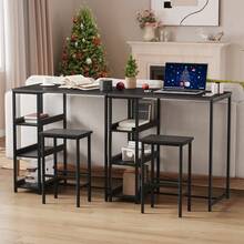 3-teiliges Esszimmer Set – Industrieller Bartisch mit 2 Hockern & Ablagefächern, platzsparend, Metall & Holz, ideal für kleine Küchen, Apartments oder Esszimmer, rustikales Braun - Schwarz - Übersicht 8