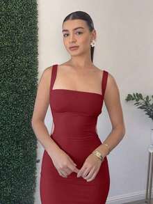 YHHAndrea Bello Vestido de tirantes unicolor de espalda abierta con cordónYHH - Burdeos - Ver 6
