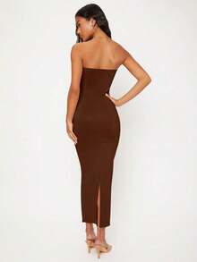 Vestido Sólido Estilo Tubo Para Cena O Citas Casuales - Marrón Chocolate - Ver 2