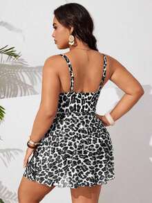 2026 Traje de baño de una pieza con efecto estilizante para tallas grandes| Estampado de leopardo clásico de estilo retro salvaje| Escote en V con lazo ajustable en la parte delantera para realzar el busto| Abertura frontal + dobladillo d - Multicolor 5 - Ver 2
