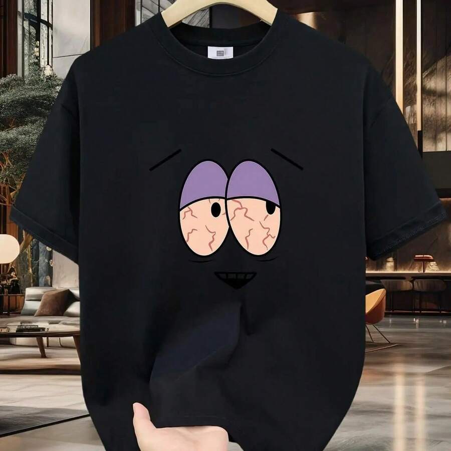 Camiseta de Algodón 100% para Hombre - Manga Corta, Cuello Redondo, Estampado Digital, Cómoda Todas las Estaciones, Lavable a Máquina, Ideal Salidas Diarias, Diseño Circular, Casual Verano Tshirt Muscle Freaks Cartoon estilo Funny SouthPark - Negro - Ver 1