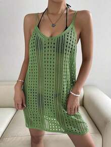 Vestido cover up tejido con abertura sin bikini - Verde - Ver 6