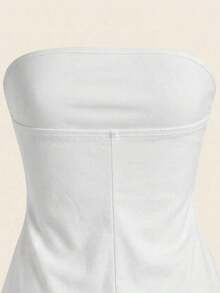 Top tubo sencillo y elegante con cintura fruncida, adecuado para verano, top tubo azul marino, tops tubo para mujer, top sin tirantes para mujer, top tubo azul marino - Blanco - Ver 4