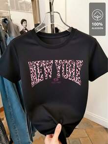 Playera NEW YORK ANIMAL PRINT PINK 100% Algodón - Negro - Ver 4