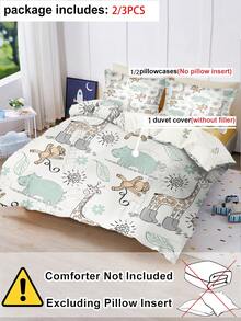 2/3pcs Set Perlengkapan Tidur Anak Motif Kartun Kebun Binatang Lucu, Set Selimut dan Sarung Bantal Jerapah, Monyet, dan Kuda Nil Warna Hijau Mint, Cocok untuk Tempat Tidur Ukuran Twin/Full/Queen, Set Perlengkapan Tidur Lembut - MultiWarna - View 3