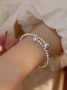 1 Bridal Kitten Paw Anti Pearl Bracelet - Pearl Open Bangle - View 4