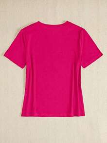 Camiseta de manga corta ajustada casual para mujer - Rosa Fucsia 2 - Ver 2