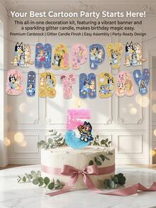 Velas con números de dos colores, azul y rosa, así como decoraciones temáticas como sets de banderines, recuerdos de fiesta, decoraciones y arreglos para fiestas de cumpleaños, decoraciones de velas para aniversario y velas decorativas para pasteles - Multicolor - Ver 1