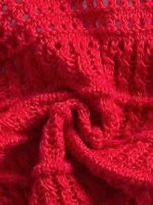 Vestido de suéter ajustado con cuello en V, escote halter y espalda con lazo, estilo bohemio, para vacaciones, otoño/invierno - Rojo - Ver 7