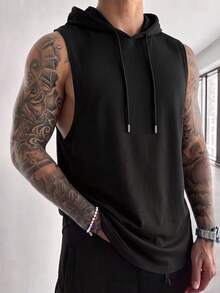 ZYNTH BALENO Camiseta sin mangas con capucha de moda para hombres, adecuada para uso diario y todas las estaciones - Negro - Ver 5