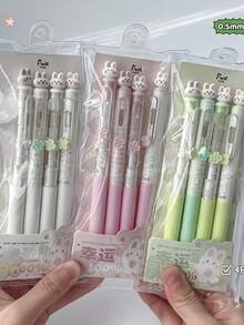 4支装兔子造型0.5毫米速干黑色中性笔，创意中性笔套装，带透明收纳袋，办公用品 - 彩色 - 查看 11