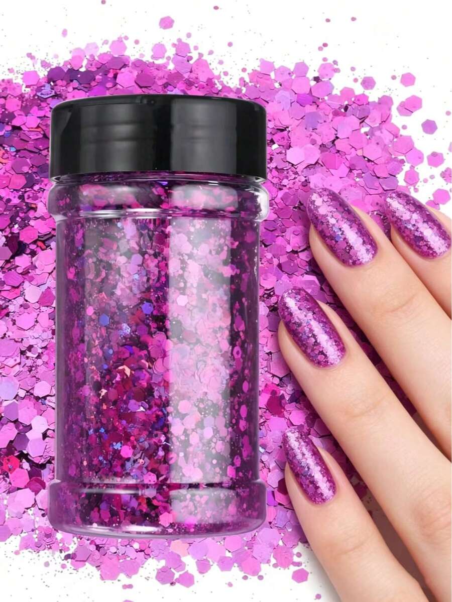 90ML Bottled Chunky, Nail Glitter Powder,PET Flake Mixed Fine Powder For Snowglobe Tumbler,Craft,Resin,Festival Decor,Nail Decoration - Violet Purple - View 1