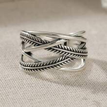 Bague vintage à plusieurs couches sculptée et ajourée, bijou fait main personnalisé convenant pour le port quotidien des femmes, cadeau idéal pour les amis - Argent ancien - Voir 5