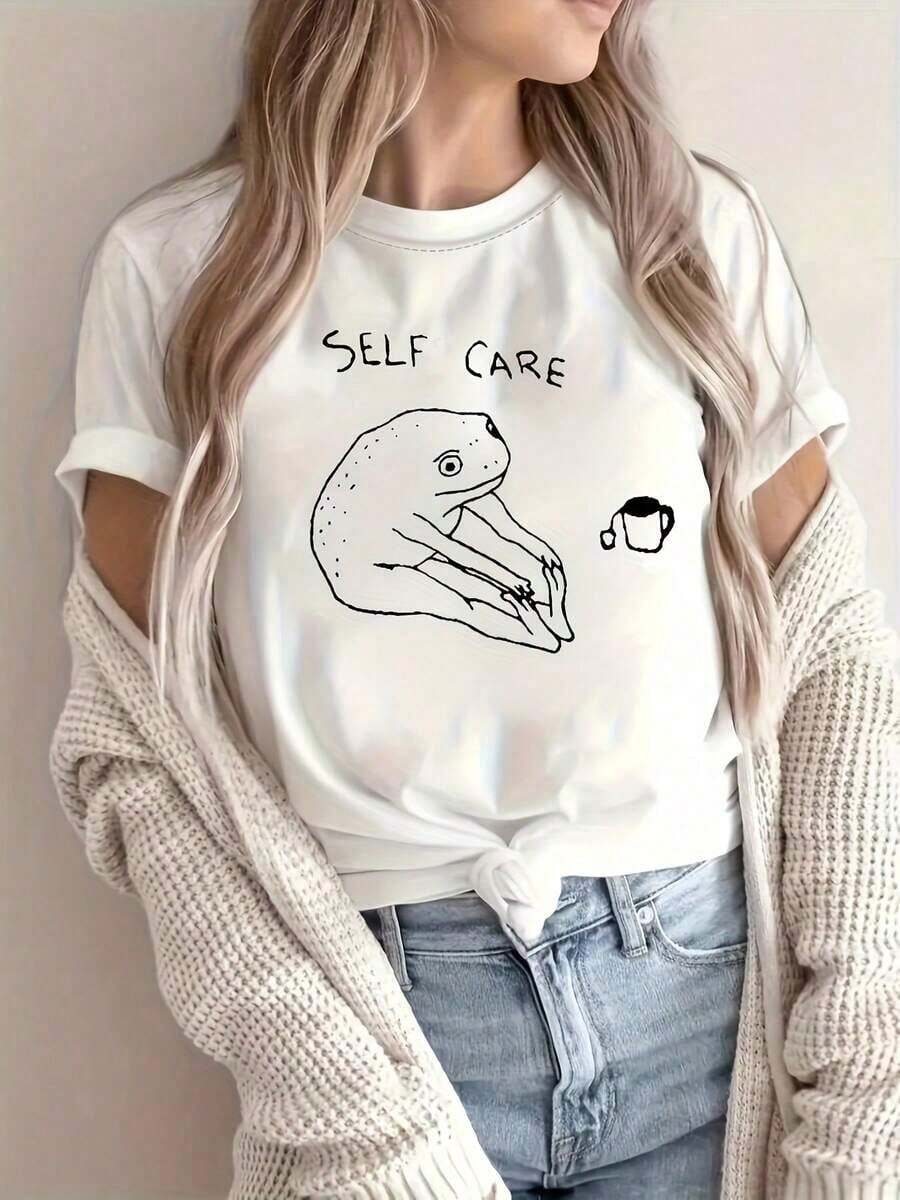 Camiseta de Mujer con Estampado de Dibujos Animados y Estampado Animal, Manga Corta, Estilo Vintage Urbano, Unisex, Holgada, de Algodón, Cuello Redondo - Blanco - Ver 1