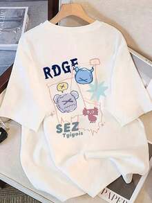 Camisetas de manga corta de talla grande, suaves y transpirables para mujer - Tops casuales de corte holgado para uso diario, camiseta de manga corta holgada para mujer con diseño de estampado de dibujos animados, transpirable y cómoda. - Blanco - Ver 11