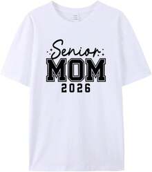 Camisetas de manga corta para mujer, cuello redondo, 100% algodón, camiseta de manga corta con cuello redondo, para mamá embarazada, estampado "Esperante Mamá 2026". - Blanco - Ver 3