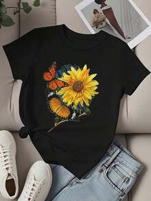 Nuevas llegadas para el verano. Camiseta casual para mujer, blanca, con estampado de conejo de Pascua, diseño de Feliz Pascua, ideal para fiestas de primavera. Blusa, camisa > Hermosa. - Negro - Ver 4