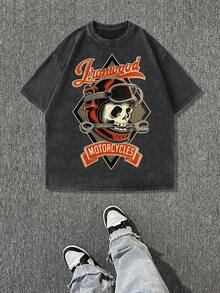 Camiseta casual vintage cómoda y lavada para mujer, camiseta de manga corta con cuello redondo,% algodón lavado y versátil para hombre, adecuada para uso diario y atuendos de, estilo unisex. - Negro - Ver 1