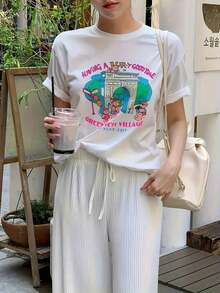 Camiseta de manga corta  , moderna y versátil, con estampado de anime de dibujos animados Elección perfecta de regalo de cumpleaños o festividad para amigos, familiares, novio o novia playeras de mujer - Estilo - Ver 4