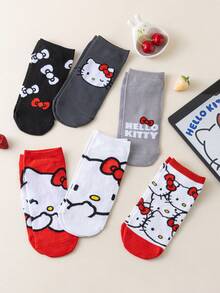 Noctvar OBM Sleepwear X Hello Kitty Hello Kitty 短袜（1/6 双装），可爱萌系猫咪图案，舒适透气，适合学生/成人，可作礼物或日常穿着，男女通用 - 彩色 - 查看 4